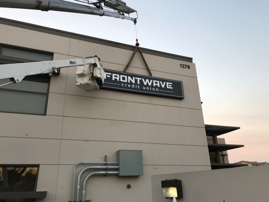 Frontwave Channel Letter sign on crane